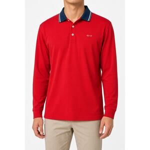 Louis Castel Mens Red Long Sleeve Golf Polo Shirt Size M